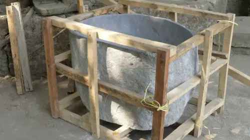 Product image of the product “Basin from Riverstone, Natural surface, polished inside. Length 87 cm, Width 83 cm, Height 50 cm, Depth 40 cm. ”